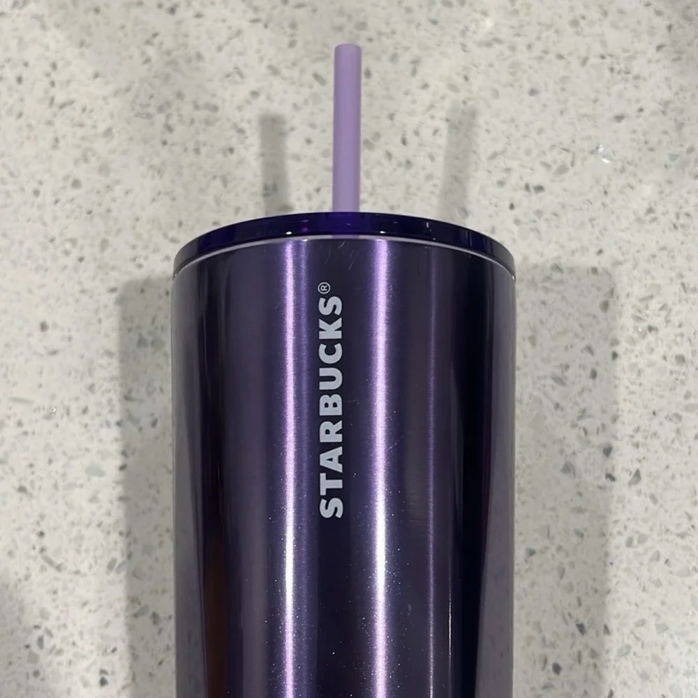 Starbucks 24oz‎ Winter Lilac Silver Ombré Geometric Tumbler with Straw New